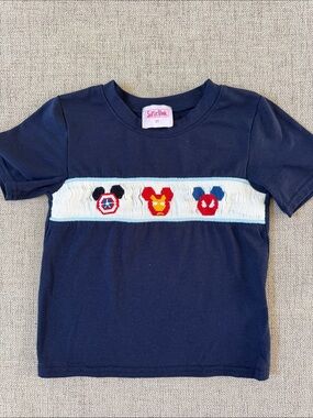3T Navy Short Sleeve Kids Tee with Character Smocked Mickey Superheroes